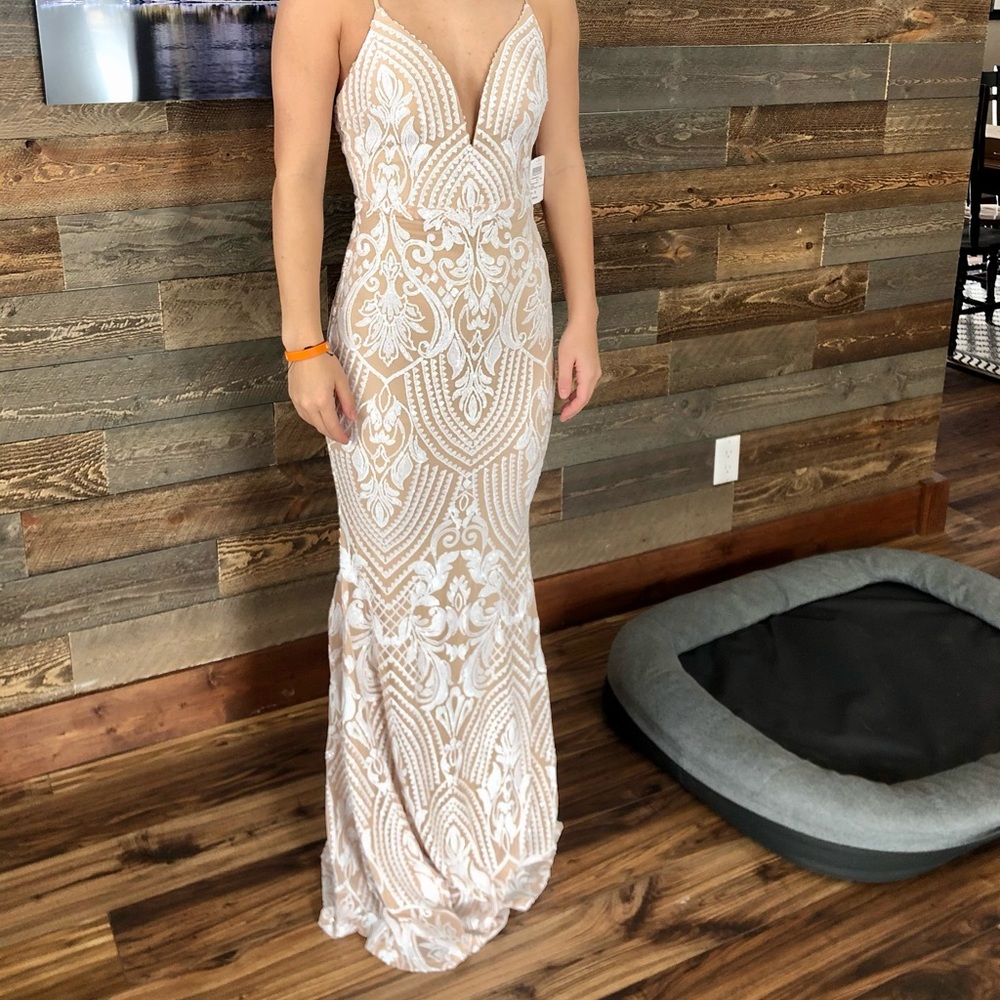 White/nude prom dress